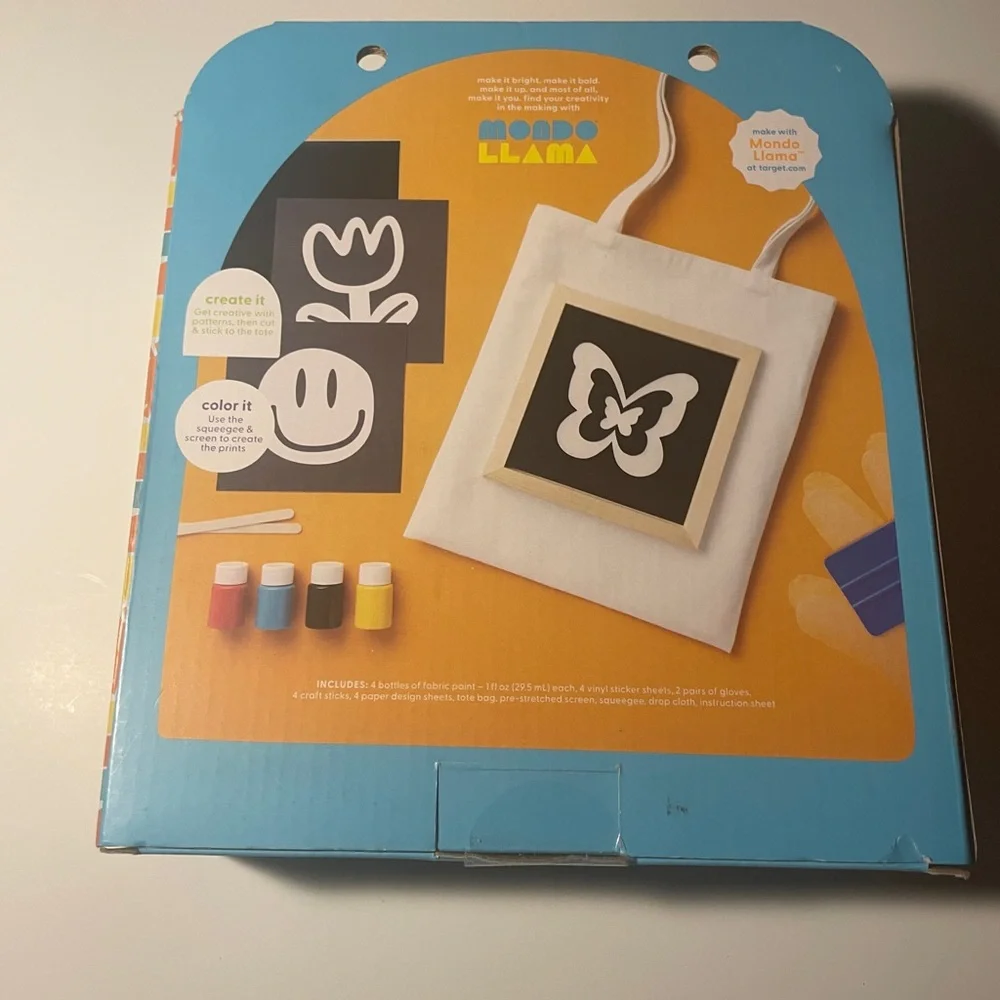 Create-Your-Own Screen Print Tote Kit - Multicolor Mondo LLama New Sealed DIY